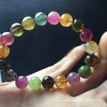 Fashion Jewelry Beads Natural Stone Bracelet 10.2mm 19pcs/strand Mix Color Natural Gemstone Beads Natural Tourmaline Stone